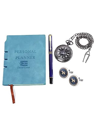 Yellow Chimes Men Gifting Set: Business Suits Set with Diary, Pen, Cufflinks, Pocket Watch in a Gift Box.-Yellow Chimes Men Gifting Set: Diary, Pen, Cufflinks, Pocket Watch in a Gift Box.