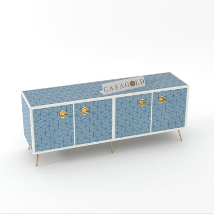 Inlay Media Console - Geo-Teal Blue / Bone Inlay