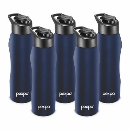 PEXPO Stainless Steel Sports/Fridge Water Bottle, 1000 ml, Pack Of 5, Denim Blue, Bistro | Wide Mouth & Leak-Proof Water Bottle