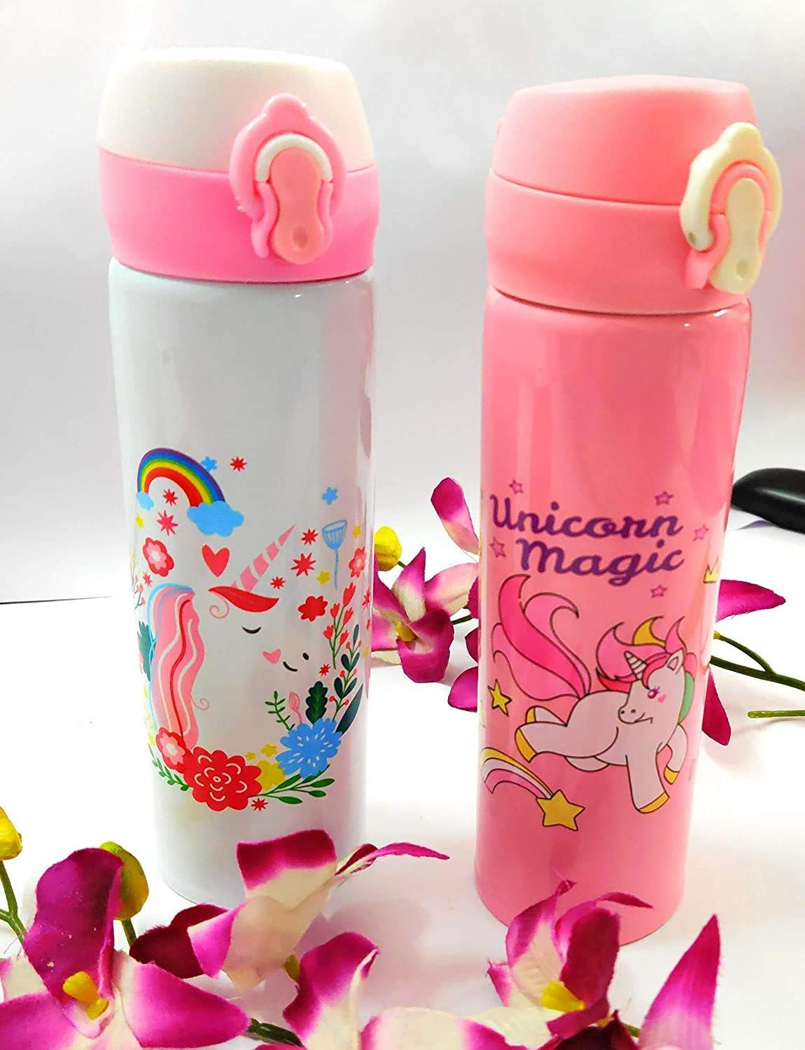 The Gift Basket Unicorn Water Bottle/Steel Unicorn Water Bottle For Kids|Gym Sipper/Steel Water Bottles/Water Bottle For Girls,Assorted(Any Random Unicorn Design Will Come,Pack Of 1),500 milliliter