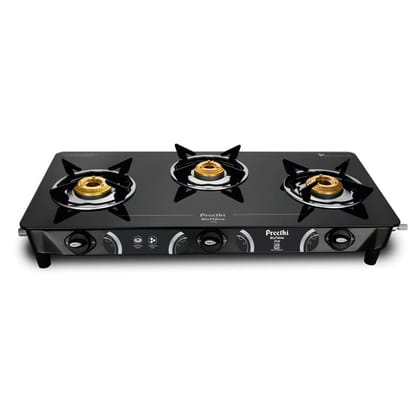 Preethi Zeal Glass Top 3 Burner Gas Stove - GTS124-Preethi Zeal Glass Top 3 Burner Gas Stove - GTS124