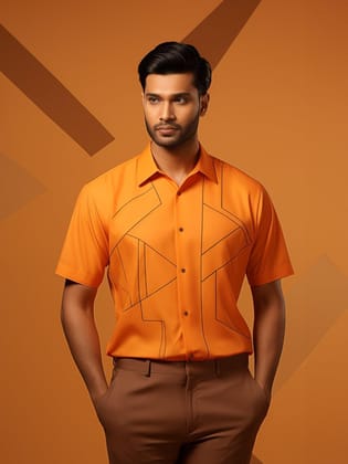 Embroidered Smart Casual Orange Shirt-TANGERINE / S