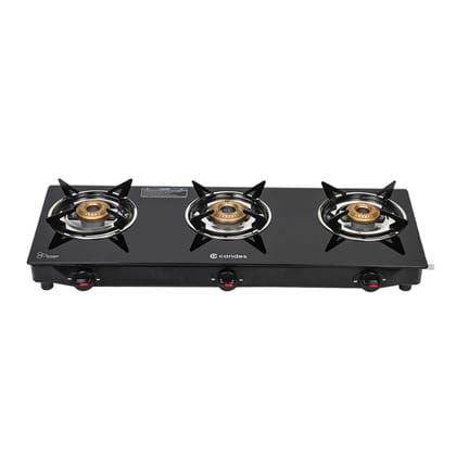 Candes Flame Glass Top Gas Stove 3 Burner  Manual IgnitionISI Certified With 12 Months Warranty Gas Stove for Home Black-Candes Flame Glass Top Gas Stove 3 Burner | Manual Ignition,ISI Certified 