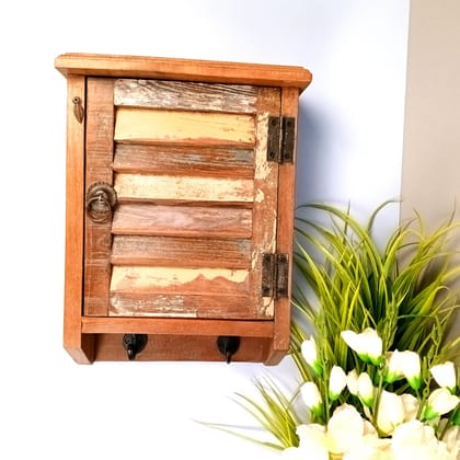 Key Holder Box Wall Hanging | Wooden Cabinet Key Hook Stand With Rustic Finish | Keys Organizer - For Home, Entrance, Office Decor & Gifts - 15 Inch (8 Hooks)