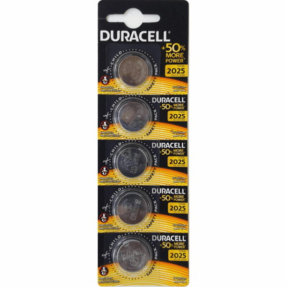 Duracell DL2025 (CR2025) Lithium Button Cell 3V Battery-Pack of 5