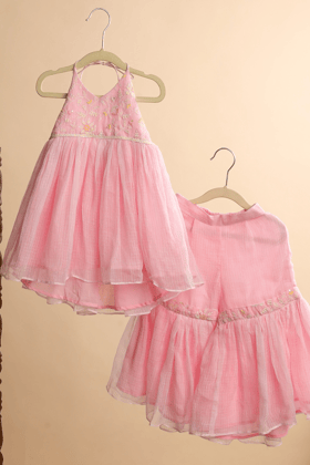 Pink Halter Neck Kurti with Sharara-0-6 months