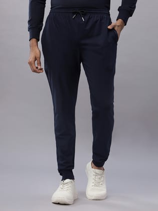 Mens Solid Navy Blue Pure Cotton Joggers-M