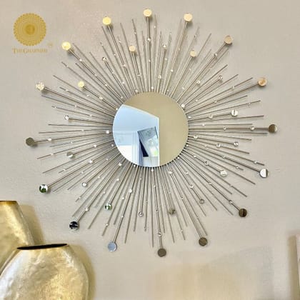 Sprinkled Rays Silver Wall Mirror (30 Inches Dia)