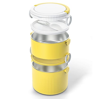 TWO LAYERS STAINLESS STEEL LUNCH BOX - 1500ml-Yellow