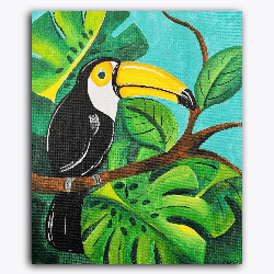 Toucan and Greens-Canvas board / 10x12 inch