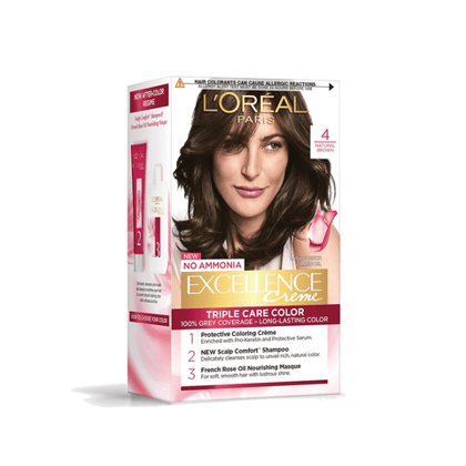 L'OREAL PARIS Excellence Creme 4 Natural Brown Hair Colour, 180 ml Box