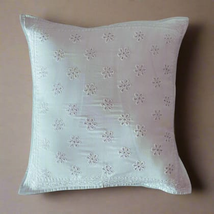 Amoli White Chikankari Cushion Cover, 18" x 18", Pack of 1