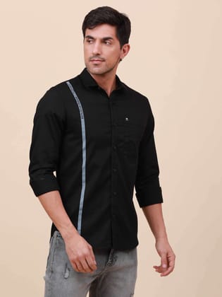 Black Solid Single Pocket full sleeve shirt-M