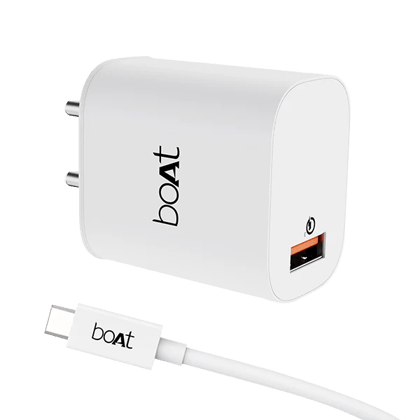 boAt 18w WCD QC3.0 Fast Charger Adaptor with Type C Cable | Fast Charger with Quick Charge 3.0, Smart IC protection, Spark protection