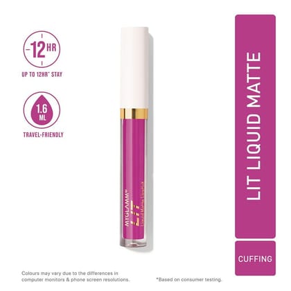 LIT Liquid Matte Lipstick - Cuffing (Shocking Mulberry Pink Shade) | Long Lasting, Smudge-proof, Hydrating Matte Lipstick With Moringa Oil (1.6 ml)Cuffing