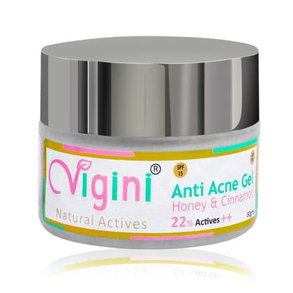 Vigini 22% Actives Anti-Acne Day Night Spot Face Gel 50g | Removes Pimples Scars Blemish Blackheads Control Oil Pores Tightening Men Women Boys Girls Honey Cinnamon Niacinamide