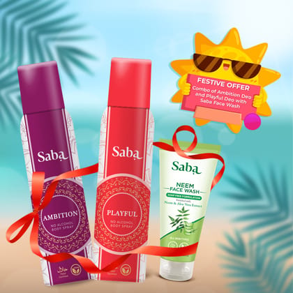 Combo of Saba Playful Deodorant & Saba Ambition Deodorant with Saba Neem Facewash