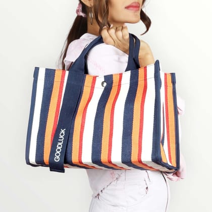 Striped Canvas Tote Orange-Orange