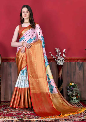 Yavira silk Women's Multi Printed Silk Blend Saree