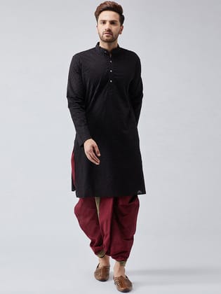 Men's Black & Maroon Pure Cotton Kurta Dhoti Set-38