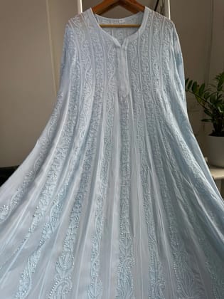 Viscose Chikankari Anarkali - Baby Blue-3xl