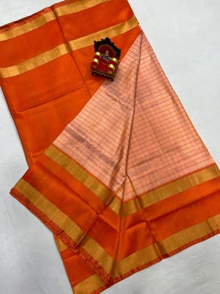 Pure Uppada Silk Cream Rust Saree