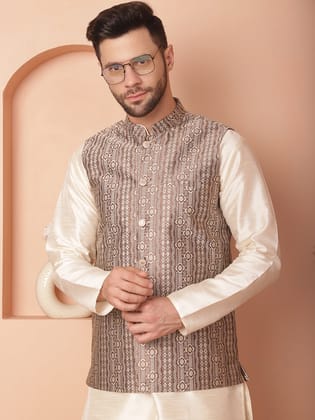 Men's Woven Design Nehru Jacket-S