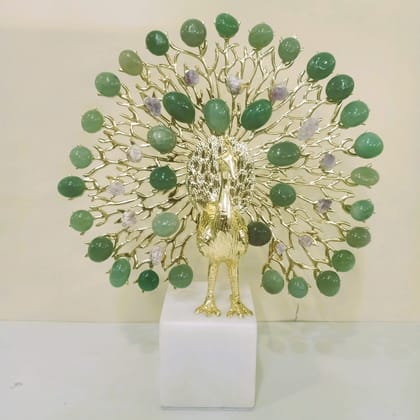 LUXURIOUS PEACOCK CRYSTAL DECOR-Style 1 - Green Beads / Polyresin | Matt Finish / H: 14 | L: 11 | W: 4 (In Inches)