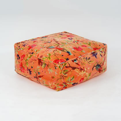 Birds of Paradise Velvet Square Ottoman / bean bag -Orange-With Filler