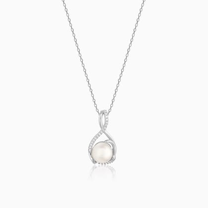 Silver Loop Pearl Pendant With Link Chain