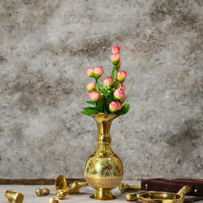 Brass Handicraft Flower Vase/Flower Pot for Office and Home Decor with a touch of Indian artistry-Golden