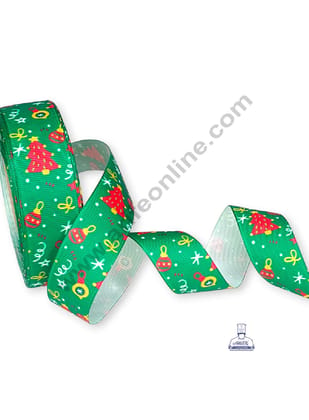 CAKE DECOR™ 1 Roll Christmas Theme Ribbons | Gift Wrapping | Festive Decoration - Theme 03 Green