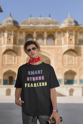 Men's 'Smart Strong Fearless' Cotton Oversized T-Shirt| Storeily-XS / Black
