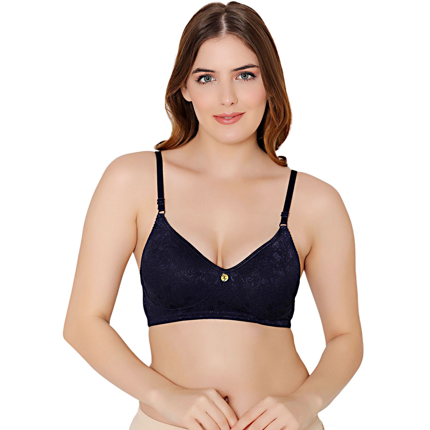 Bodycare nylon spandex wirefree adjustable straps designer net seamless non padded bra-6537NAV