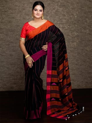 Elegant Black Allover Cotton Saree