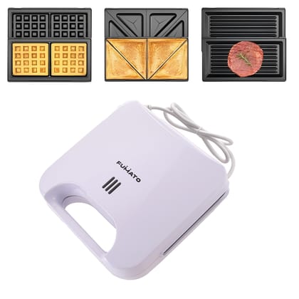 FUMATO Waffle Maker Machine 3 in 1 with Toast Grill  Waffle Plates- 850W  Sandwich Maker Grill And Toast Electric with Nonstick detachable plates Cool Touch Handle Anti-Skid Feet- White-FUMATO Wa