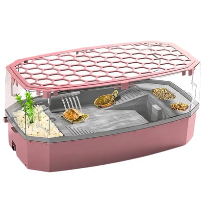 Buraq Turtle Tank Includes Accessories with Pump & Water Filter, Easy to Assemble & Clean, with Basking, Swimming, Breeding, Turtle House for Tortoise & Reptile (Green, Medium-Medium / pink