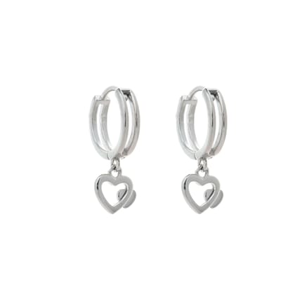 Heart on Heart Hanging Hoops | 925 Silver Earrings for Women-Free / Silver / Modern