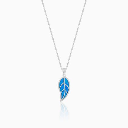 Silver Mystic Blue Leaf Pendant with Link Chain