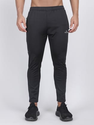 MEN'S RUNNING TRACK PANT CUT & SEW WITH STRACHABLE 4 WAY LYCRA & WITH CONTRAST CORD PIPING-Black / S