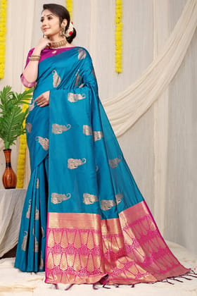 Unique Rama Banarasi Silk With Dazzling Blouse Piece