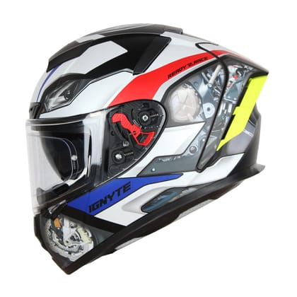 Ignyte IGN-4 Machine ISI/DOT Certified Full Face Graphic Helmet with Outer Anti-Fog Clear Visor and Inner Smoke Sun Shield-Glossy White Blue / X-Large 620 MM