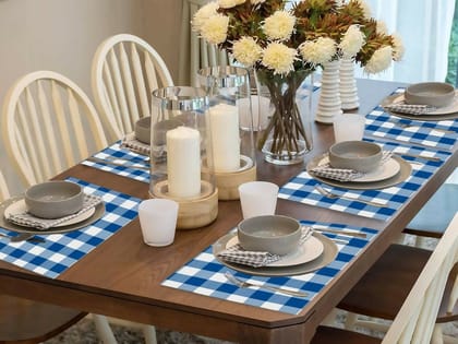 Lushomes Buffalo Plaid Dining Mats – Set of 6 for 4-Seater Tables-Royal Blue