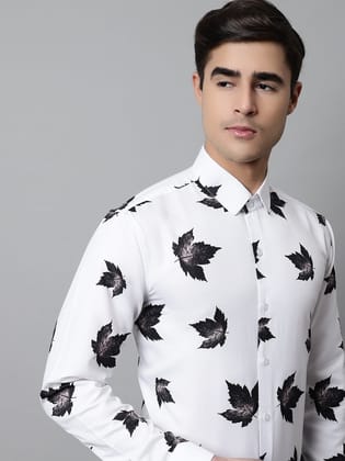 Men Regular Fit Printed Pure Cotton Formal Shirt-S / White