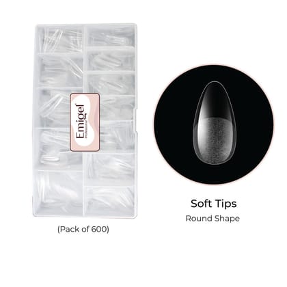 Emigel - Soft Round Nail Tips - Pack of 600 Pcs