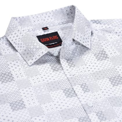 White Checkered Full Sleeve Shirt (GP201)-M-38 / Full Sleeve