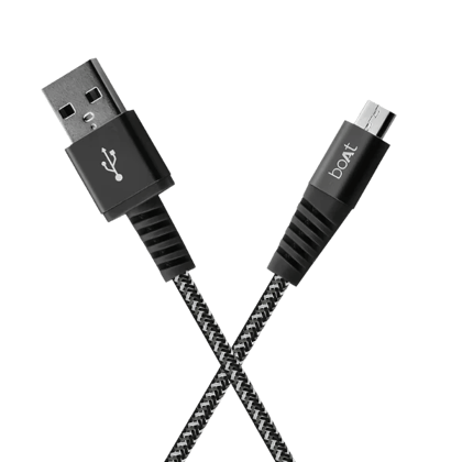 boAt Rugged V3 Micro USB Braided Charging Cable (2.4A) | Premium USB Cable with 480Mbps Transfer Speed, Nylon Braiding, Durable Connectors Black