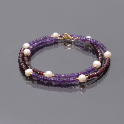 Amethyst and Garnet Beaded Necklace-16 Inch