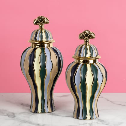 Empire Grace Decorative Ceramic Vase And Showpiece - Pair-BIG - HEIGHT - 15 INCHES & WIDTH - 6 INCHES AND SMALL - HEIGHT - 12.5 INCHES & WIDTH - 6 INCHES / Ceramic / Available