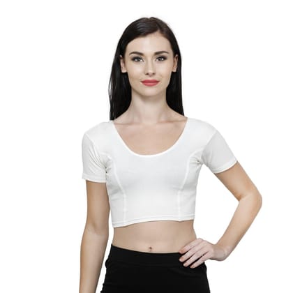 Vami Women's Cotton Stretchable Readymade Blouses - Off White S